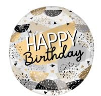 18" Clearz Happy Birthday Black and Gold Balloon