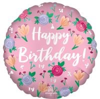 Standard Satin Happy Birthday Peony Balloon