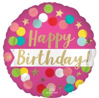 Standard Satin Happy Birthday Pink Confetti Balloon
