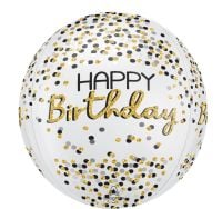 Orbz Black Silver Gold Birthday Balloon