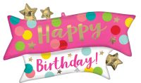 Supershape Happy Birthday Pink Confetti Balloon
