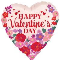 Standard Happy Valentines Day Satin Floral Bright Chintz Balloon