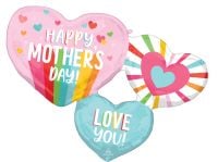 Supershape Happy Mothers Day Bright Stripes Hearts Balloon