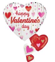SuperShape Happy Valentines Day Satin Dangling Hearts Balloon