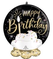 Frillz Satin Black Silver Gold Birthday Balloon