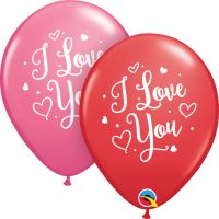 11" I Love You Hearts Script Assortment Red and Rose (50pcs) Balloons