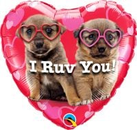 09" I Ruv You Puppies Heart Balloon