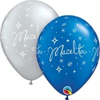 11" Mazel Tov Elegant Sparkles Assortment Pearl Sapphire and Silver (50pcs) Balloons