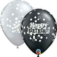 11" Birthday Confetti Dots Assortment Pearl Onyx Black and Silver (50pcs) Balloons
