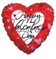 09" Valentines Day Stripes And Hearts Red Balloon