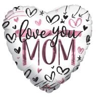 18" Love You Mom Brushed Hearts Balloon