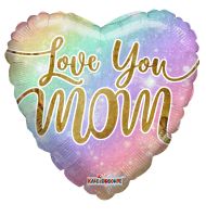 18" Love You Mom Rainbow Holo Balloon