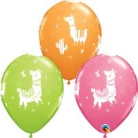 11" Llamas Assortment Lime Green, Rose, Orange (50pcs) Balloons