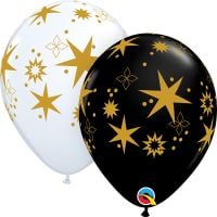11" Star Patterns White and Black (50pcs) Balloons