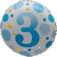 18" Age 3 Blue Dots Balloon Airise
