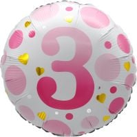18" Age 3 Pink Dots Balloon Airise