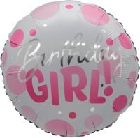 18" Birthday Girl Pink Dots Balloon Airise