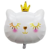 19" White Cat with Crown Balloon