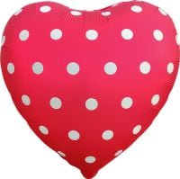 18" Matte Red Heart with White Polka Dots Balloon