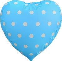 18" Matte Blue Heart with White Polka Dots Balloon