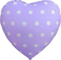 18" Matte Lilac Heart with White Polka Dots Balloon