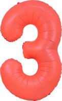 34" Neon Red Number 3 Balloon
