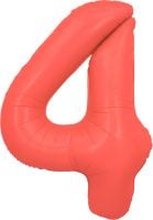 34" Neon Red Number 4 Balloon