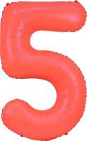 34" Neon Red Number 5 Balloon