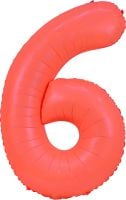 34" Neon Red Number 6 Balloon