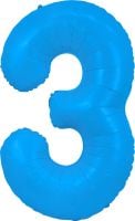 34" Neon Blue Number 3 Balloon