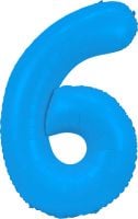 34" Neon Blue Number 6 Balloon