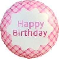 18" Happy Birthday Plaid Pink Balloon