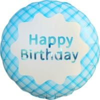 18" Happy Birthday Plaid Blue Balloon