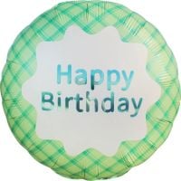 18" Happy Birthday Plaid Green Balloon