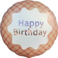 18" Happy Birthday Plaid Latte Balloon