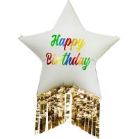 39" Happy Birthday White Star Balloon