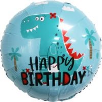 18" Happy Birthday Happy Blue Dinosaur Balloon