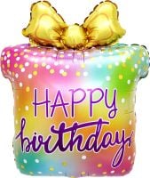 26" Happy Birthday Rainbow Ombre Present Balloon