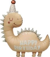 34" Happy Birthday Matte Latte Dinosaur Balloon