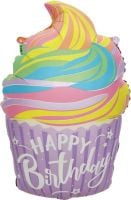 25" Happy Birthday Rainbow Cupcake Balloon