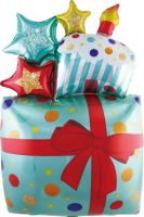 42" Birthday Present Cupcake and Stars Green Balloon