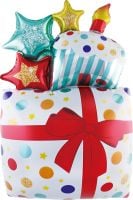 42" Birthday Present Cupcake and Stars White Balloon