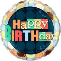 18" Happy Birthday Retro Colors and Polka Dots Balloon