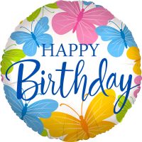 18" Happy Birthday Colorful Butterflies Balloon