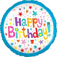 18" Happy Birthday Confetti Blue Balloon