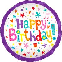 18" Happy Birthday Confetti Purple Balloon