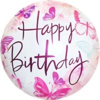 18" Happy Birthday Pink Butterflies Balloon