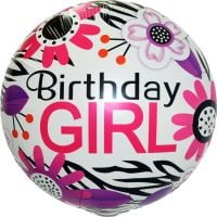 18" Happy Birthday Girl Flowers and Zebra Stripes Balloon