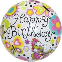 18" Happy Birthday Butterflies and Flowers Balloon