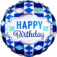 18" Happy Birthday Blue Diamonds Balloon